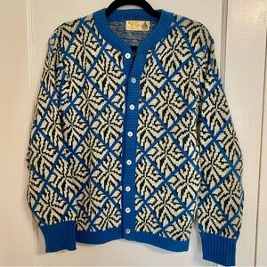 Blue and White Geometric Cardigan